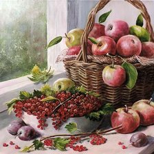 Схема вышивки «Натюрморт смородина и яблоки»