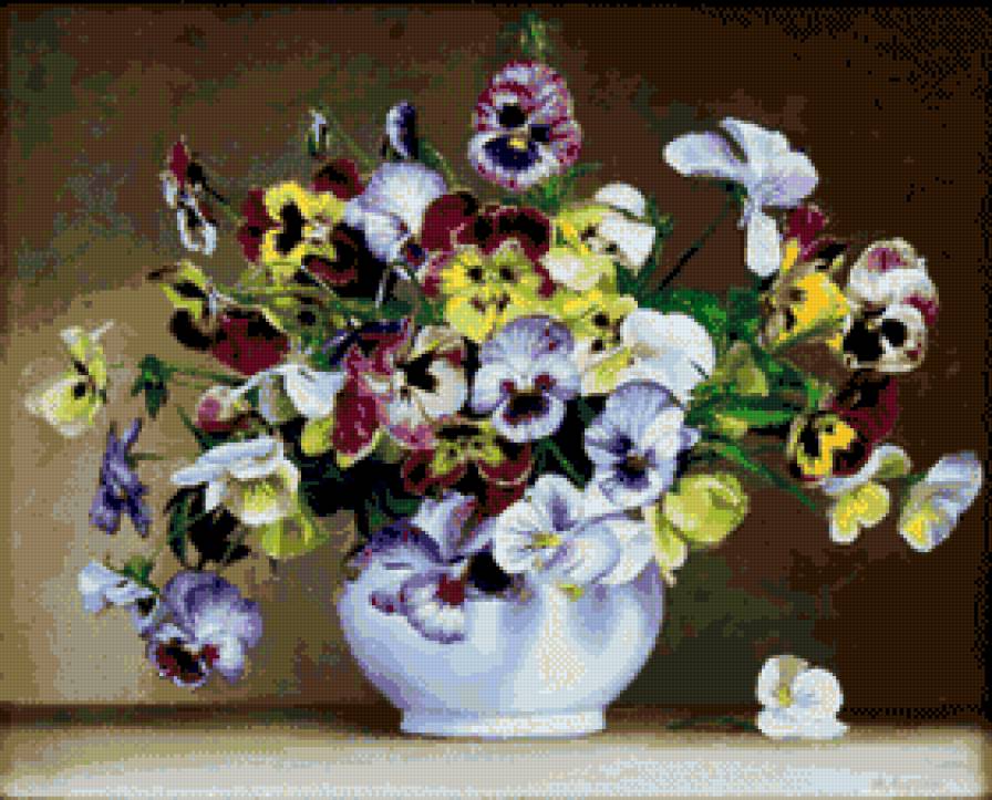 анютки в вазе - картины художников - предпросмотр