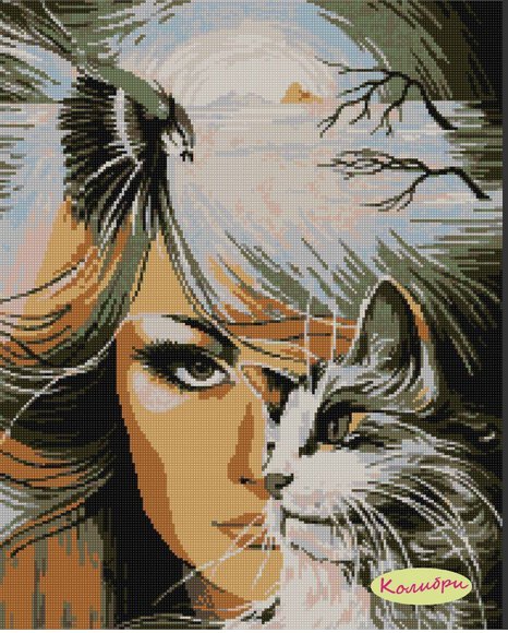 Девушка с кошкой - кошка, девушка, взгляд - оригинал