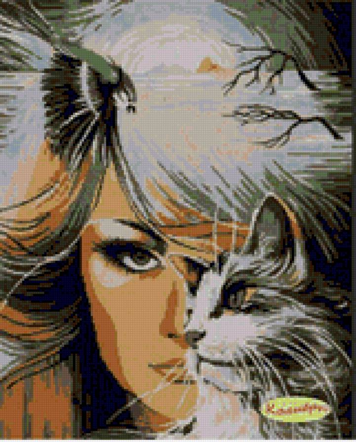 Девушка с кошкой - кошка, взгляд, девушка - предпросмотр