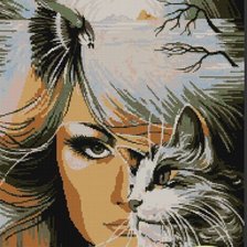 Схема вышивки «Девушка с кошкой»
