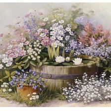 Схема вышивки «Цветы у кадки с водяными лилиями»