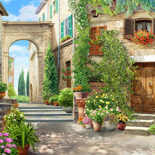 Схема вышивки «красочный дворик»