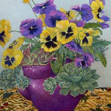 Схема вышивки «анютки с сокуленты в вазе»