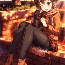 Схема вышивки «Осень Девушка с собачкой»