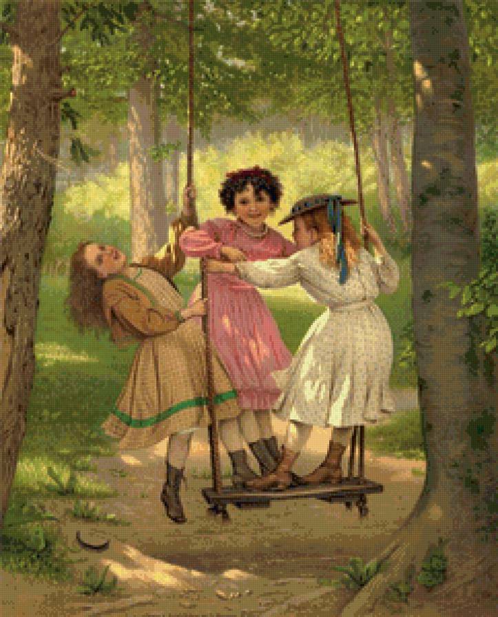 На качелях - винтаж, дети, лето, качели - предпросмотр