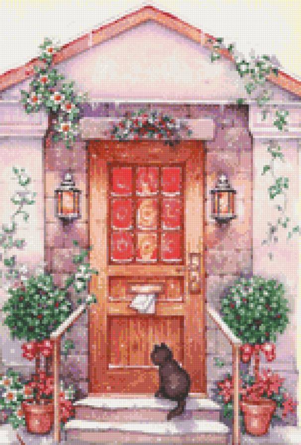 Ожидание - рождество, дом, котенок, снег, зима, праздник - предпросмотр