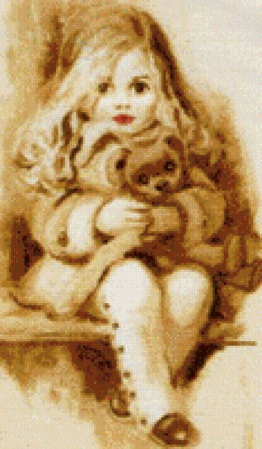 Девочка с мишкой - монохром, девочка, мишка - предпросмотр