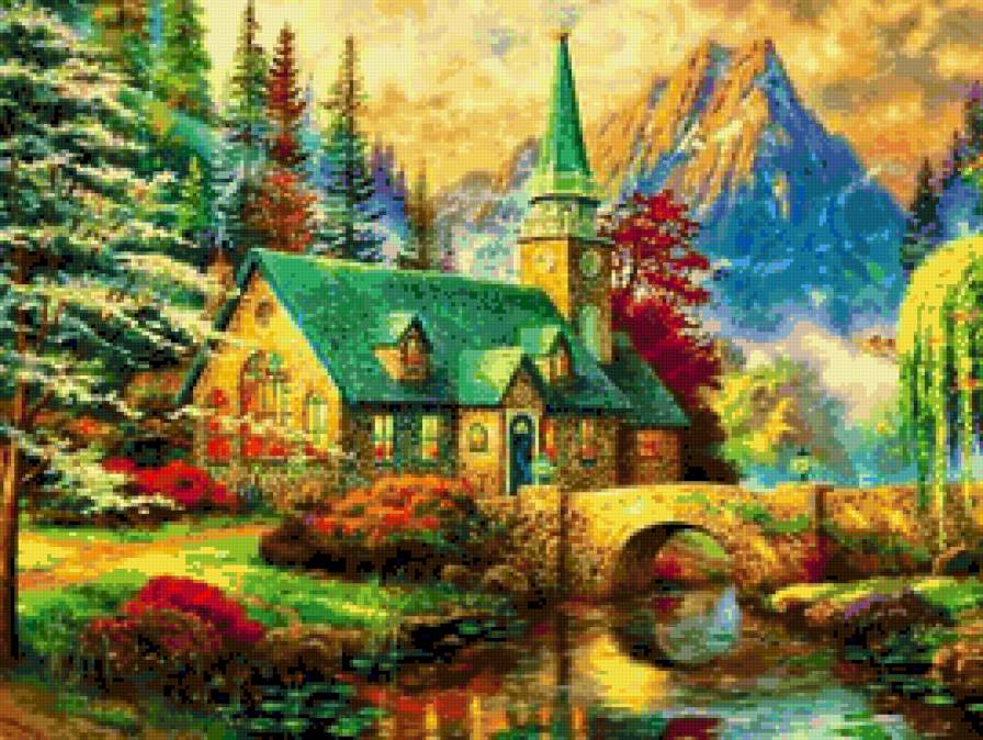 paisaje colores 2-1 - природа, река, дом, пейзаж, горы, лес - предпросмотр