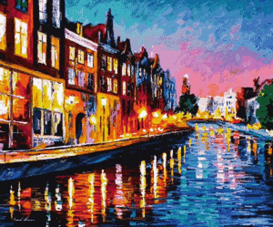 Афремов. Канал - вода, искусство., живопись, город, пейзаж - предпросмотр