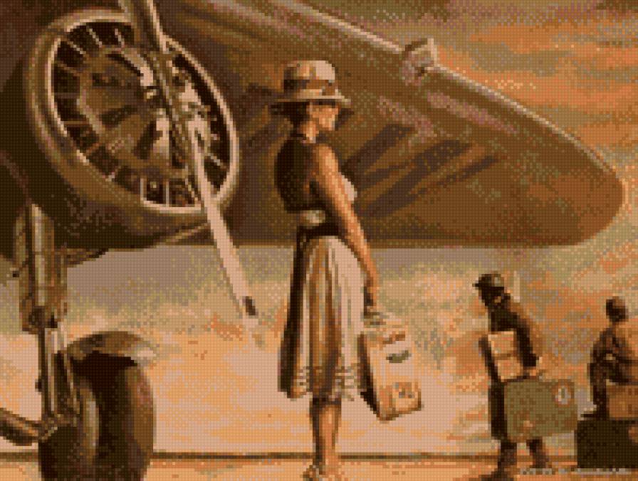 девушка и самолет - предпросмотр