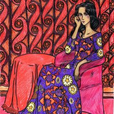 Схема вышивки «Дама на фоне красной драпировки»