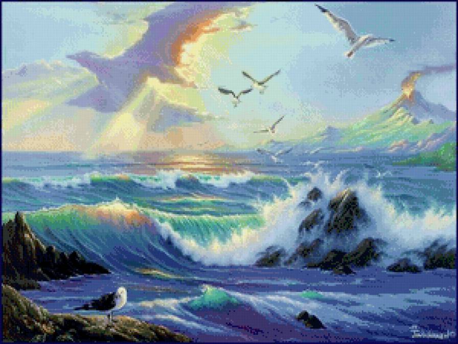 птицы - закат, небо, птицы, море - предпросмотр