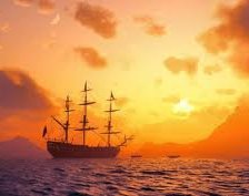 корабль на закате