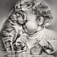 Схема вышивки «малыш и кот»