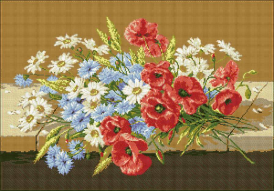 букет полевых цветов на кирпичах - художник paul de longpre - предпросмотр