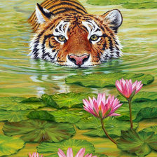Схема вышивки «Тигр и лотосы.»