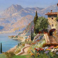 Схема вышивки «Вид Варенны на озере Комо»