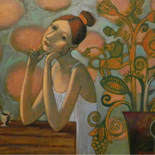 Схема вышивки «женщина с кофе»