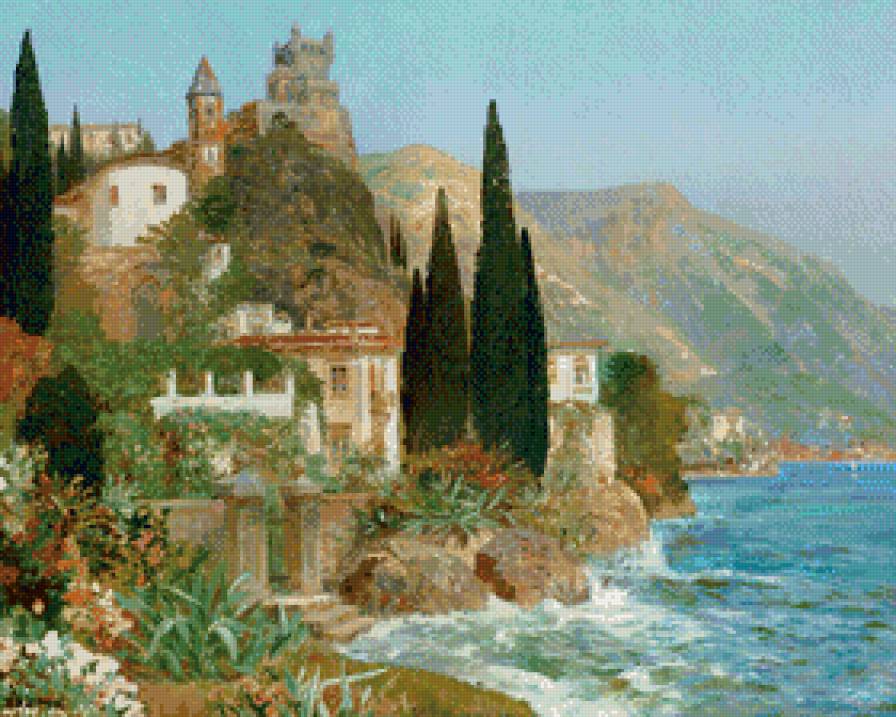 Побережье Амальфи, Италия - море, дома, живопись, пейзаж, италия, горы, алоис арнеггер - предпросмотр