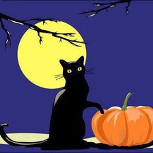 Схема вышивки «Кот и полная луна»