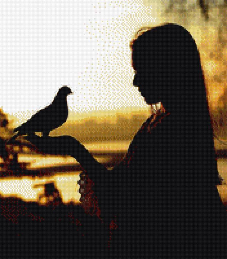 №1018681 - силуэты, девочка, дети, голубь, портрет - предпросмотр