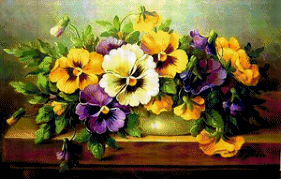 Букет анюток - картина, анютины глазки, цветы - предпросмотр