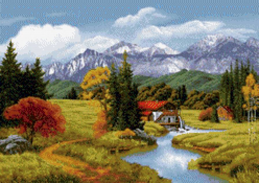 Пейзаж.Водяная мельница - пейзаж - предпросмотр