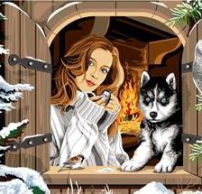 Схема вышивки «Зимний вечер у окна»