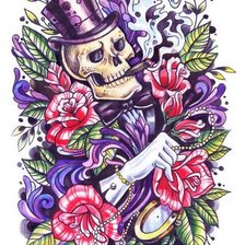 Схема вышивки «Скелет в цветах»