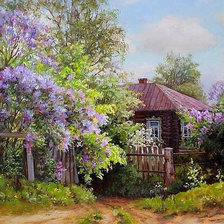 Схема вышивки «Домик в сирени»