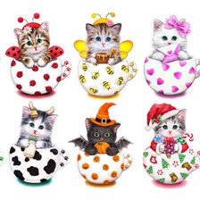 Схема вышивки «Котята в чашках»