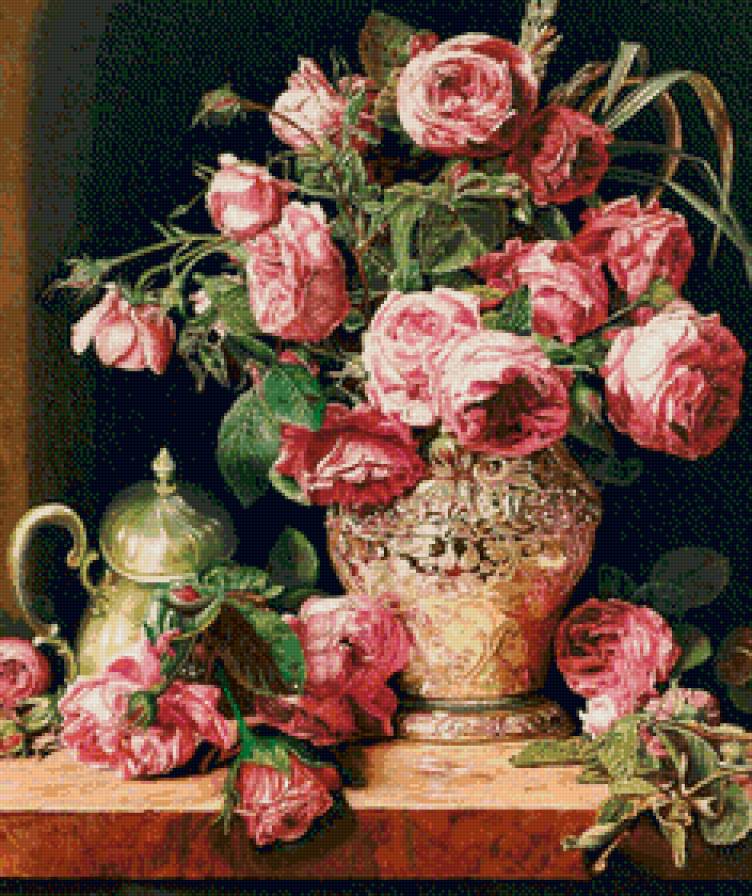 Натюрморт с розами - винтажные розы, винтаж, розы, фердинанд георг вальдмюллер, цветы - предпросмотр