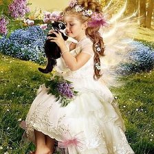 Схема вышивки «девочка и котенок»