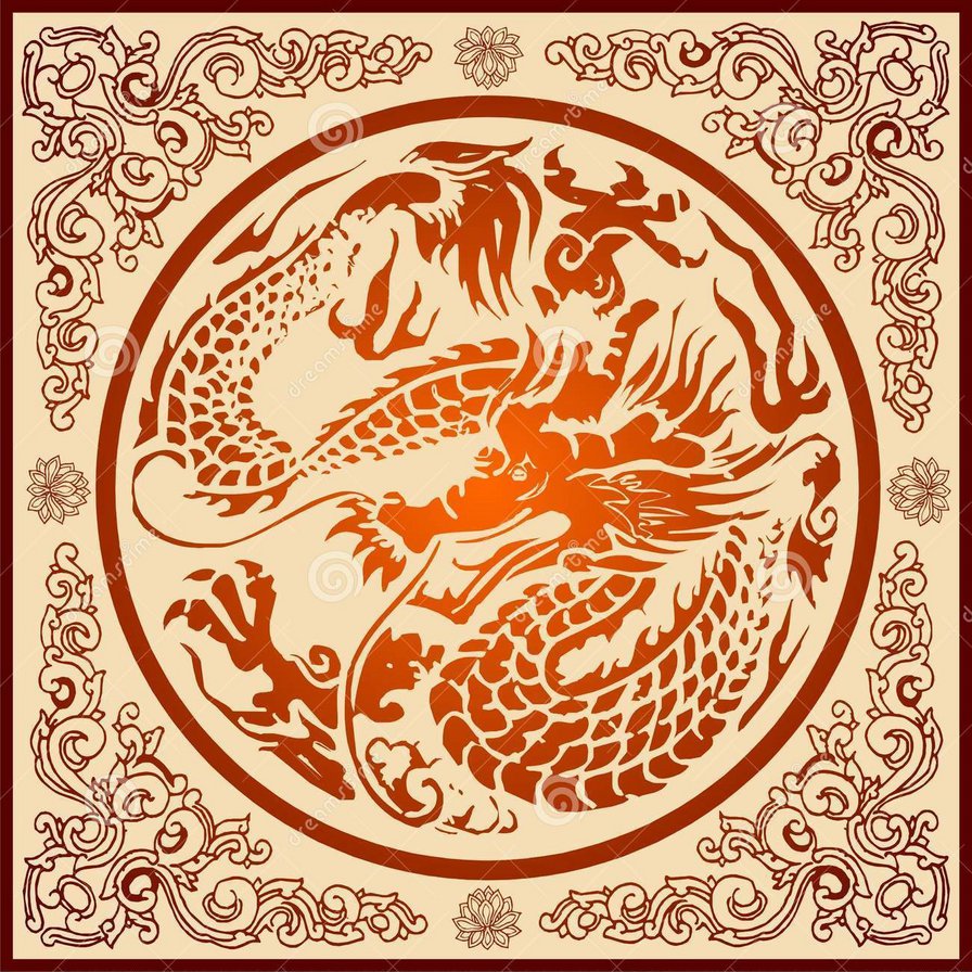 Огненный дракон - дракон, китайский, орнамент, красный - оригинал