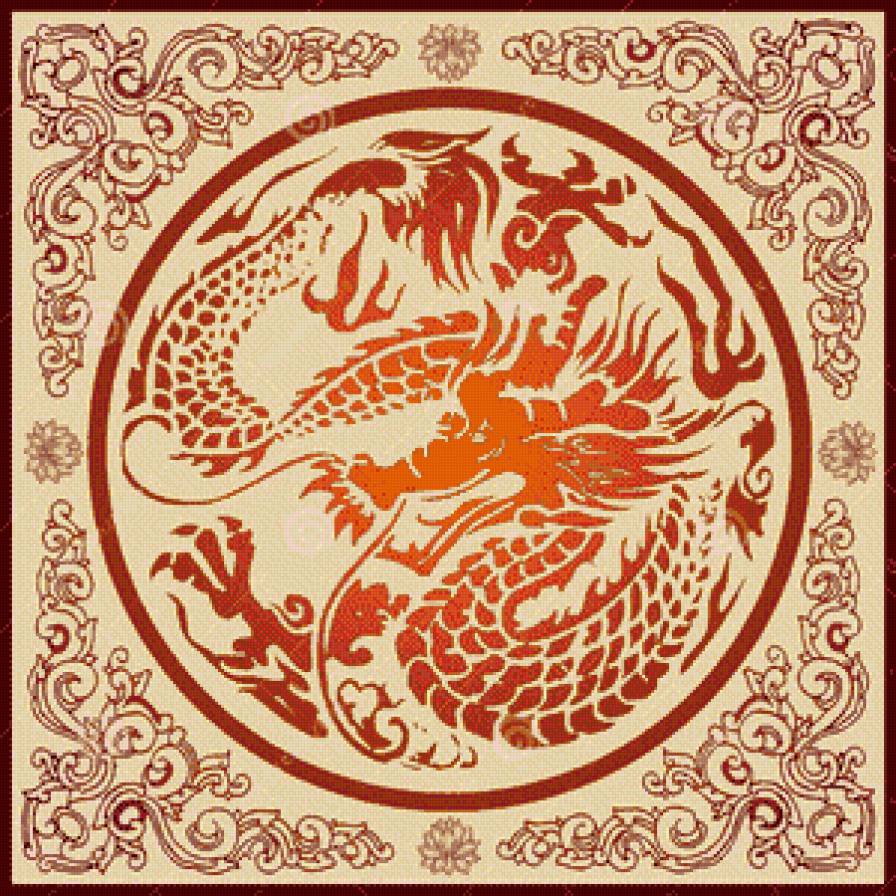 Огненный дракон - красный, китайский, дракон, орнамент - предпросмотр