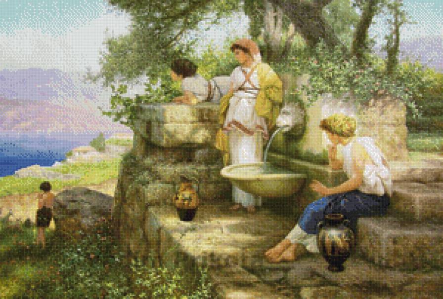 девушки у фонтана - предпросмотр