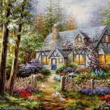 Схема вышивки «домик на лесной опушке»
