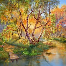 Схема вышивки «мостик в осеннем лесу»