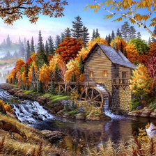 Схема вышивки «Осень мельница»