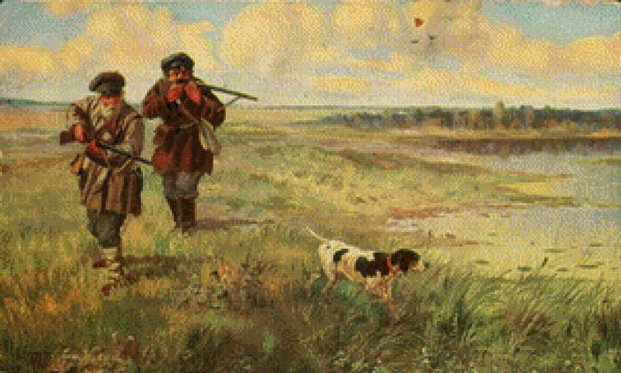 Охота на уток - собака, ружья, утки, охота - предпросмотр