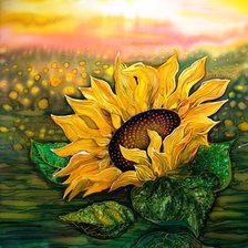 Схема вышивки «Желтый подсолнух и розовый закат»