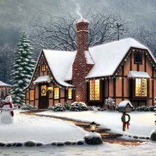 Схема вышивки «зимний домик»