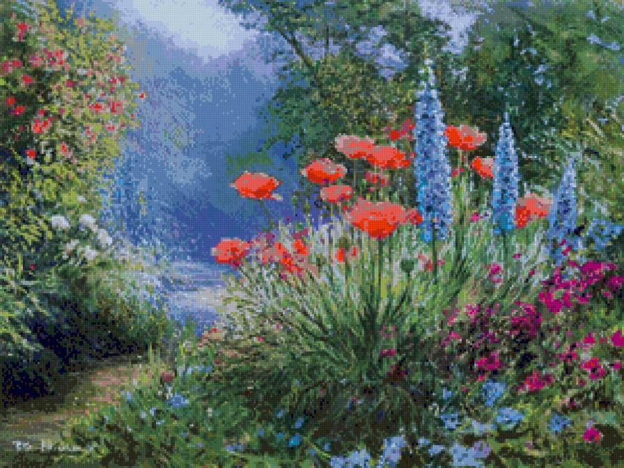 картины художников - пейзаж с цветами - предпросмотр