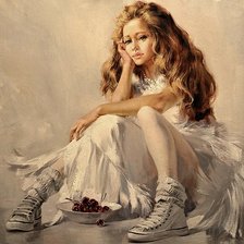 Схема вышивки «Девочка и вишни»