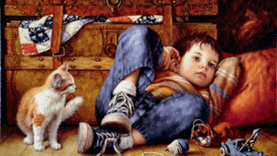 мальчик и рыжий котенок - мечты, котенок, мальчик - предпросмотр