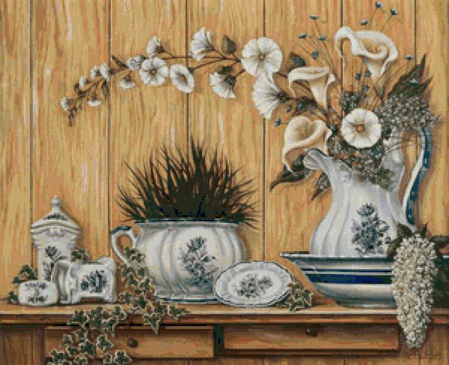 Натюрморт с плющом 2 - картина, кувшин, посуда, вазы, натюрморт - предпросмотр