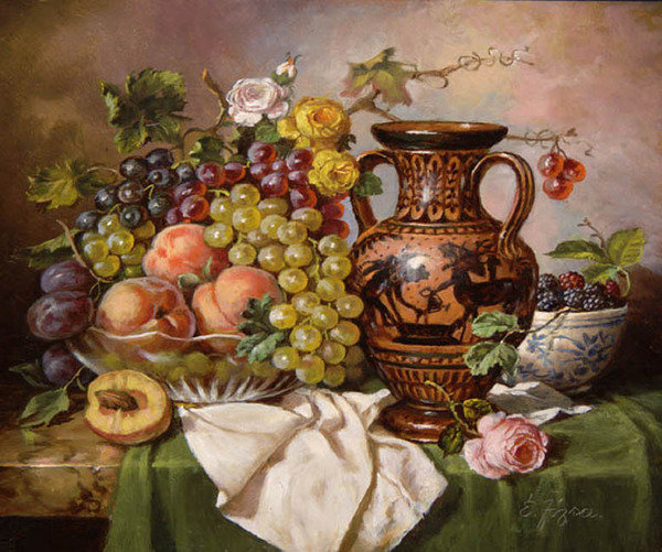 Натюрморт с вазой - натюрморт, фрукты - оригинал