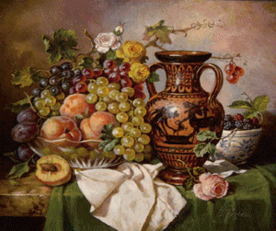 Натюрморт с вазой - натюрморт, фрукты - предпросмотр