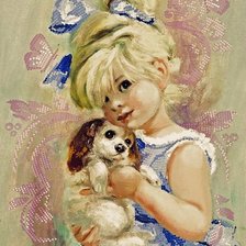 Схема вышивки «Девочка с собачкой»